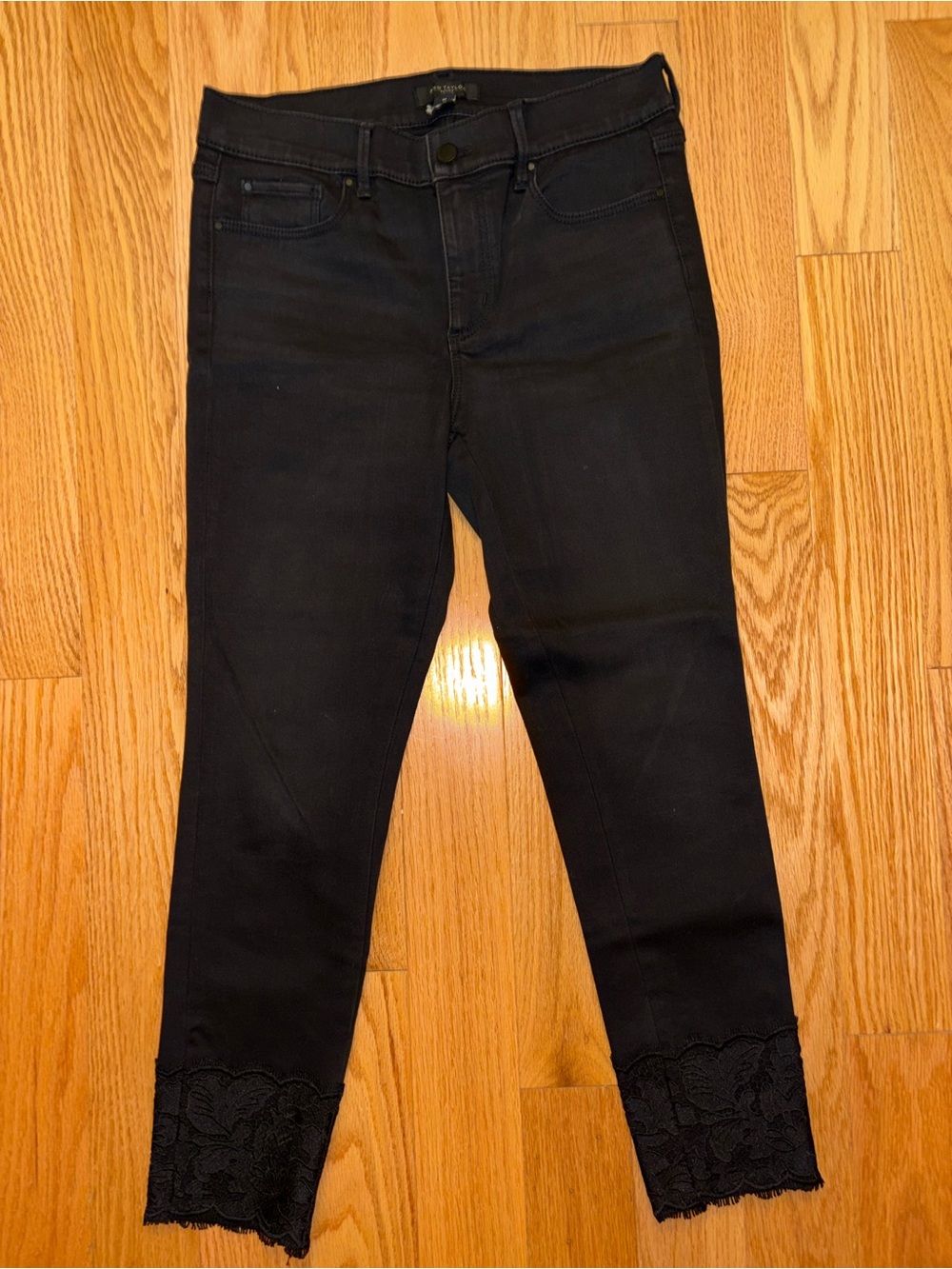 Ann Taylor Black Ankle Jeans with Lace Hem